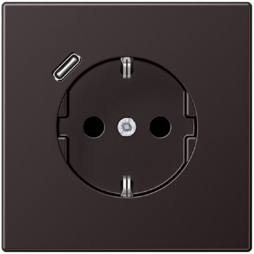 Розетка с заземлением +1хUSB тип C без рамки Jung LS990 metal 1-м. алюминий темный  картинка